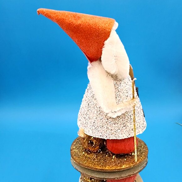 Vintage 1950s Putz Elf Christmas Ornament • Red Flocked Hat • Holding Book & Sta - Picture 5 of 9